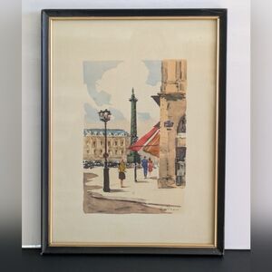 Vintage H. Alexis "Place Vendome" Paris Street Scene Mid-Century Framed Print